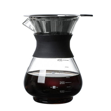 Pour Over Coffee Maker with Borosilicate Glass and Reusable Filter