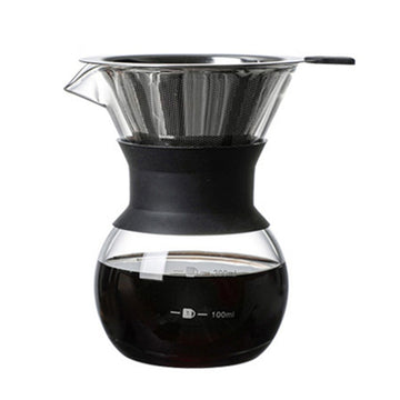 Pour Over Coffee Maker with Borosilicate Glass and Reusable Filter