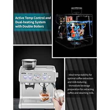 20 Bar Semi Automatic Espresso Machine With Grinder & Steam Wand