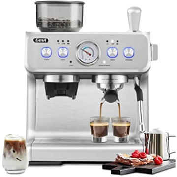 20 Bar Semi Automatic Espresso Machine With Grinder & Steam Wand